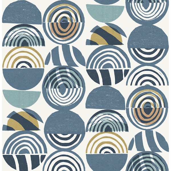 Manhattan Comfort McKinley Mahe Blue Mod Geometric 33 ft L X 205 in W Wallpaper BR4014-26446 - main